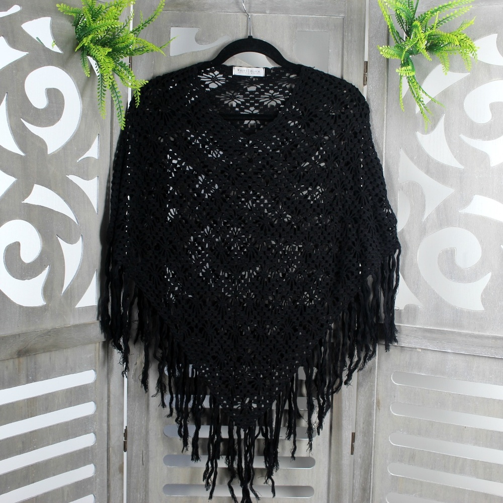 White House Black Market Crochet Black  Poncho